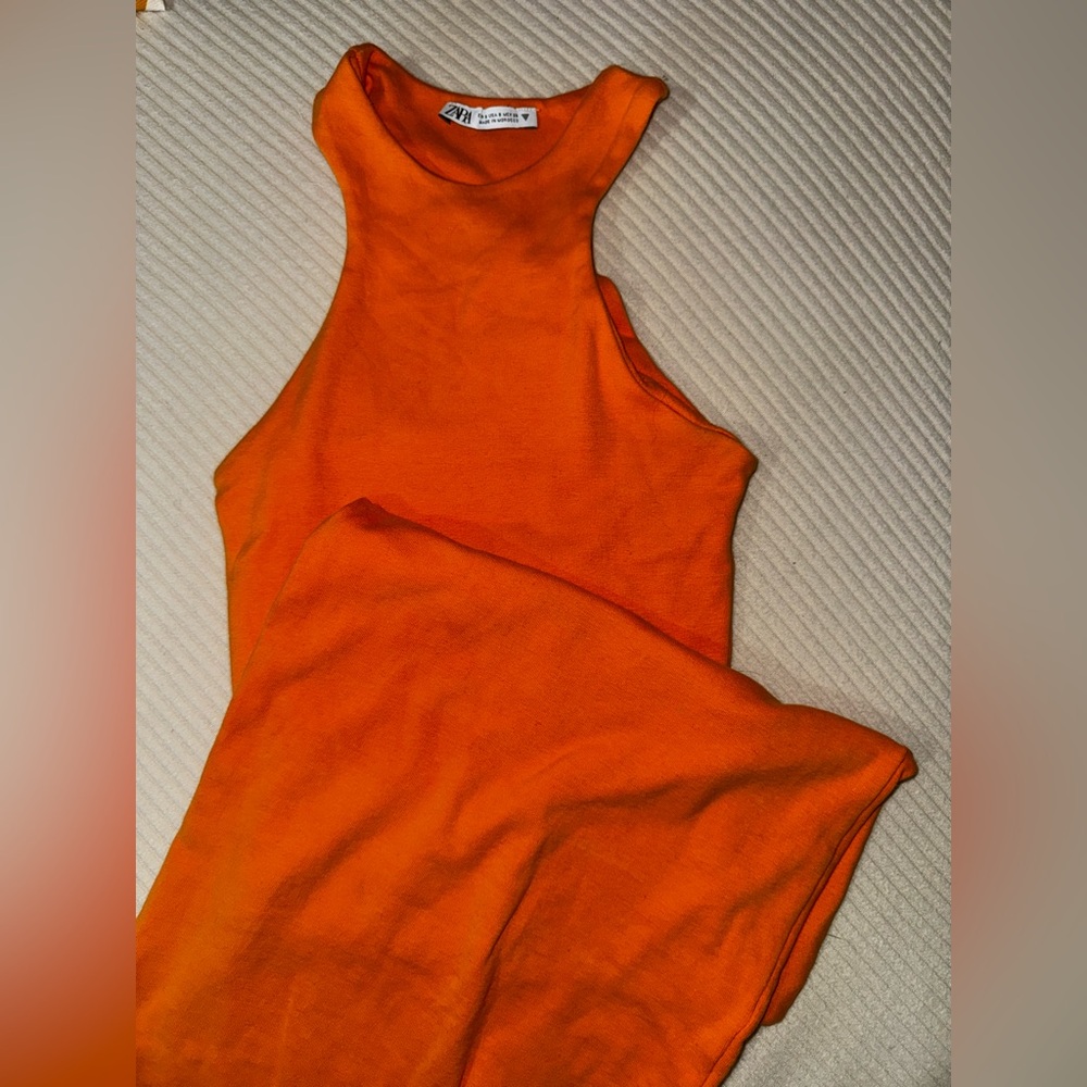Zara Bold Orange Tank Fitted Dress
